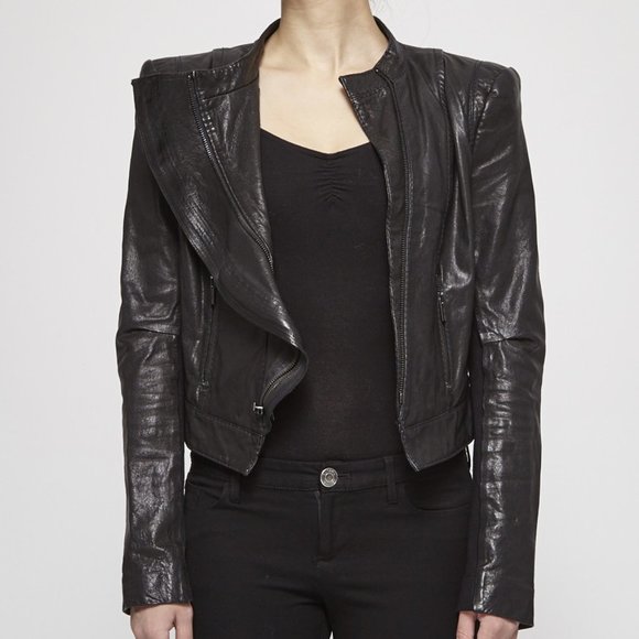 BCBG MAX AZRIA black leather zipper moto jacket - Picture 1 of 11